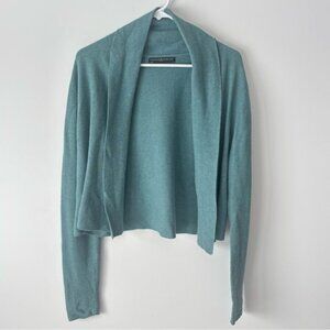 Peruvian Connection Minimalist Pima Cotton Cropped Knit Cardigan Teal